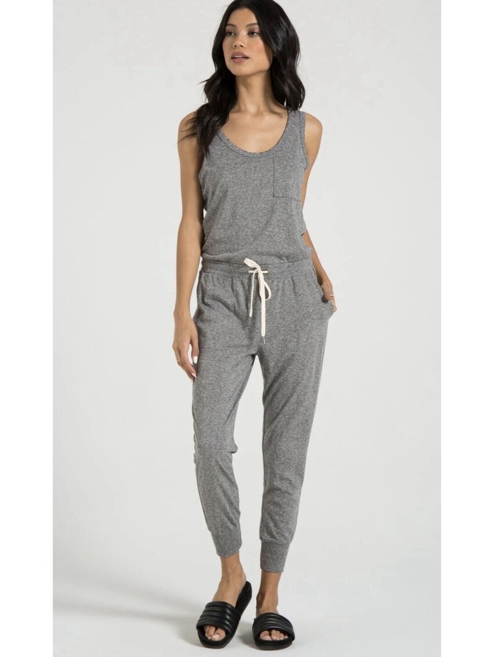 Philanthropy Women’s Opal Jumpsuit Heather Grey Tie Waist Jogger Style Medium.